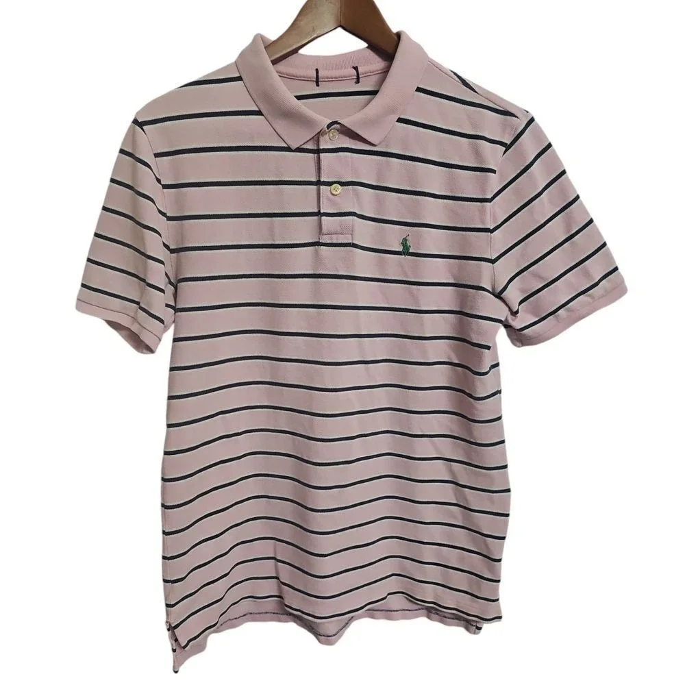 Ralph Lauren Pink Striped Polo Shirt Classic Preppy Style‎ Short Sleeve S